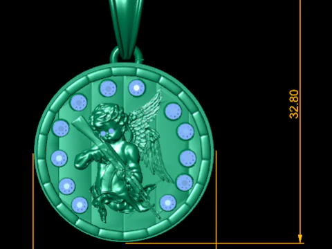 Golden Guardian Angel Medallion Pendant Divine Protection Charm 3D Model