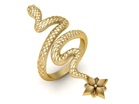 Bague Fleur Serpent Dor&eacute; Modèle 3D