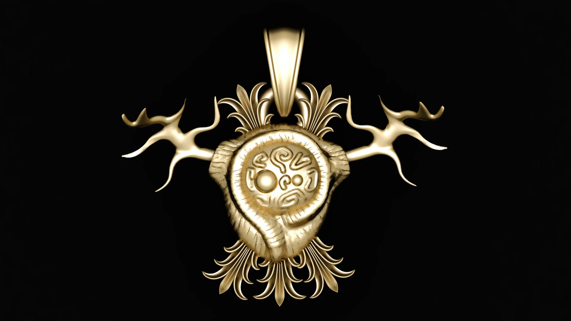 Ethereal Antler Sigil Pendant 3D Model .c4d .max .obj .3ds .fbx .stl .blend 