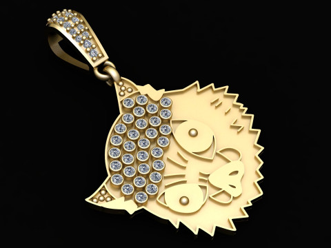 Colgante con dije de erizo de diamantes Modelo 3D