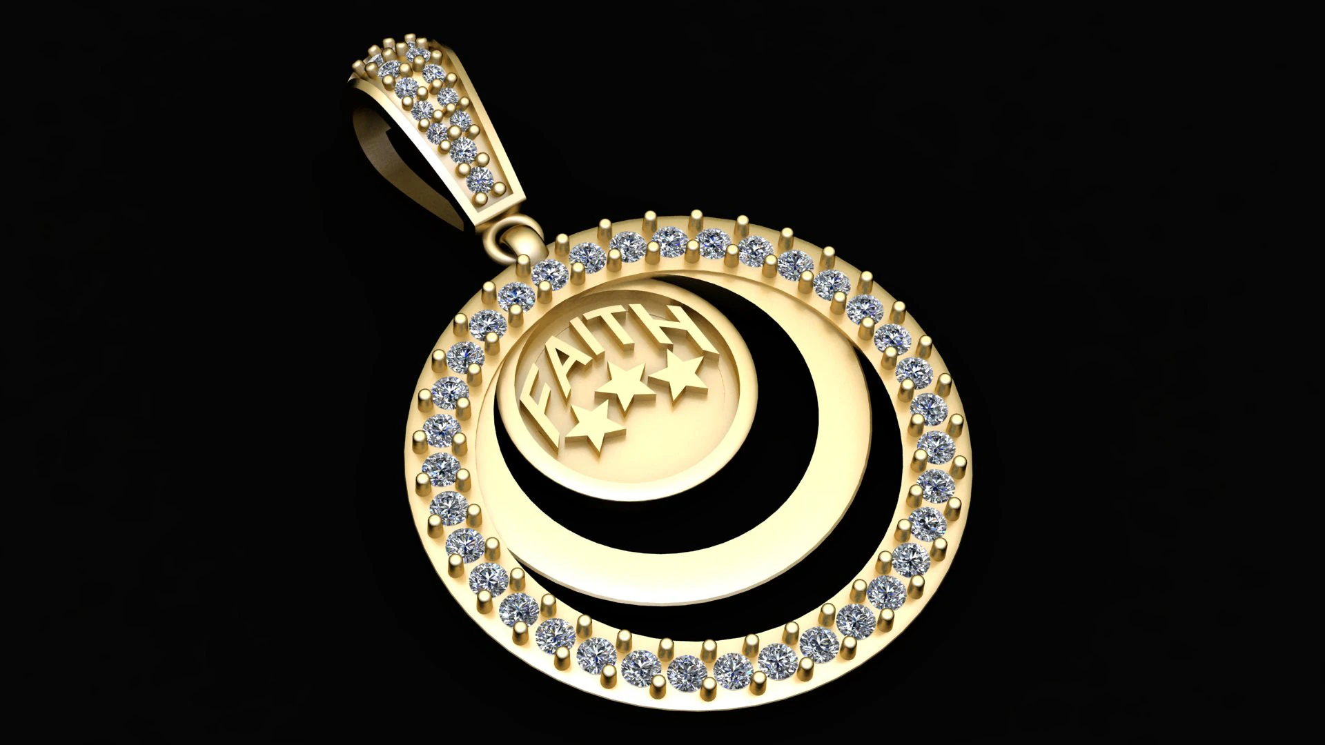 Golden Faith Crescent Pendant 3D Model .c4d .max .obj .3ds .fbx .stl .blend