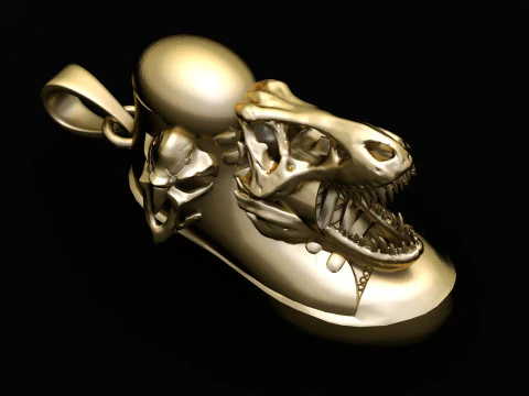 Liontin Tengkorak Predator Puncak Emas Model 3D