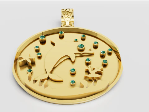 Liontin Lumba-lumba Sunburst Mewah Model 3D