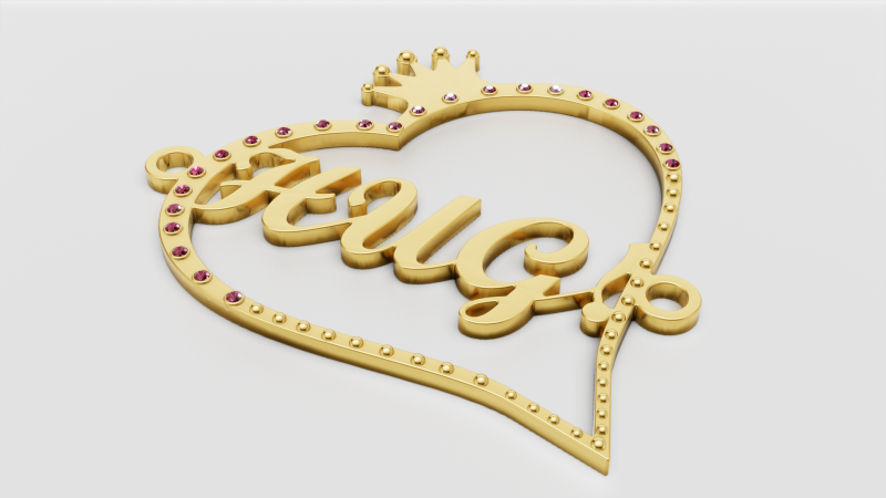 Custom Name Heart Pendant 3D Model .c4d .max .obj .3ds .fbx .stl .blend 
