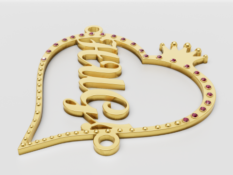Custom Name Heart Pendant 3D Model