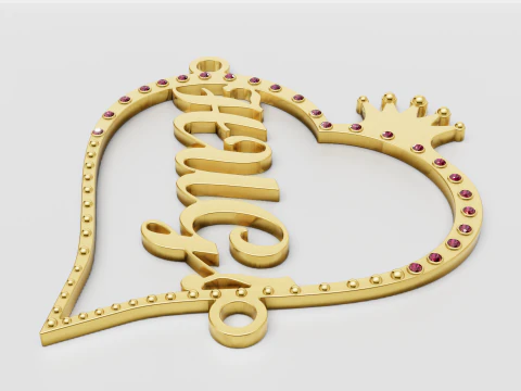 Custom Name Heart Pendant 3D Model