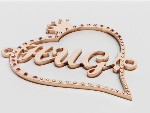Custom Name Heart Pendant 3D Model