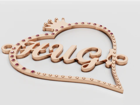 Custom Name Heart Pendant 3D Model