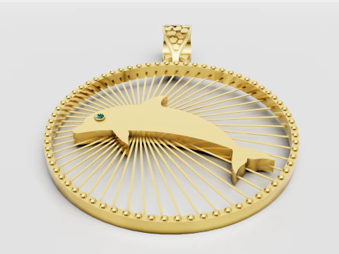 Liontin Lumba-lumba Sunburst Mewah Model 3D