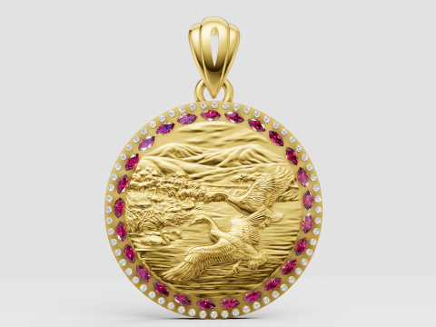 高級フライングクレーン風景メダリオンペンダント 3Dモデル