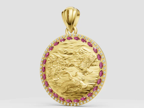 Luxury Flying Cranes Landscape Medallion Pendant 3D Model