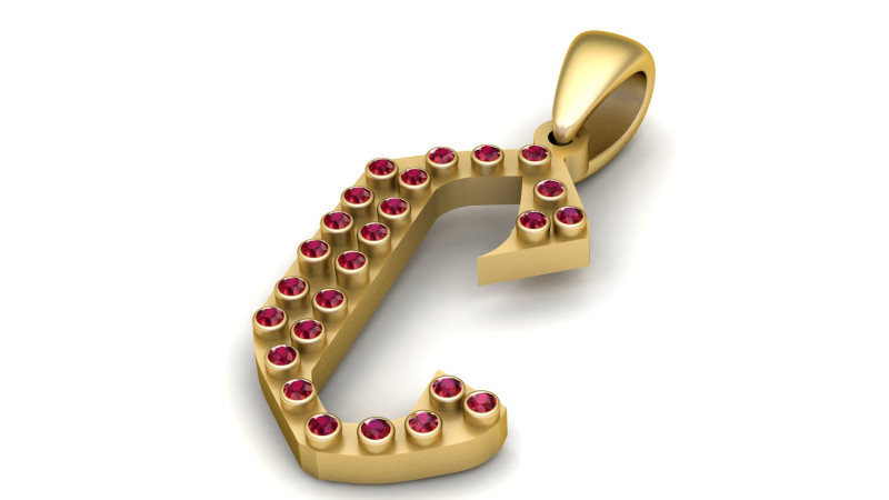 Luxury Letter C Pendant 3D Model .c4d .max .obj .3ds .fbx .stl .blend 