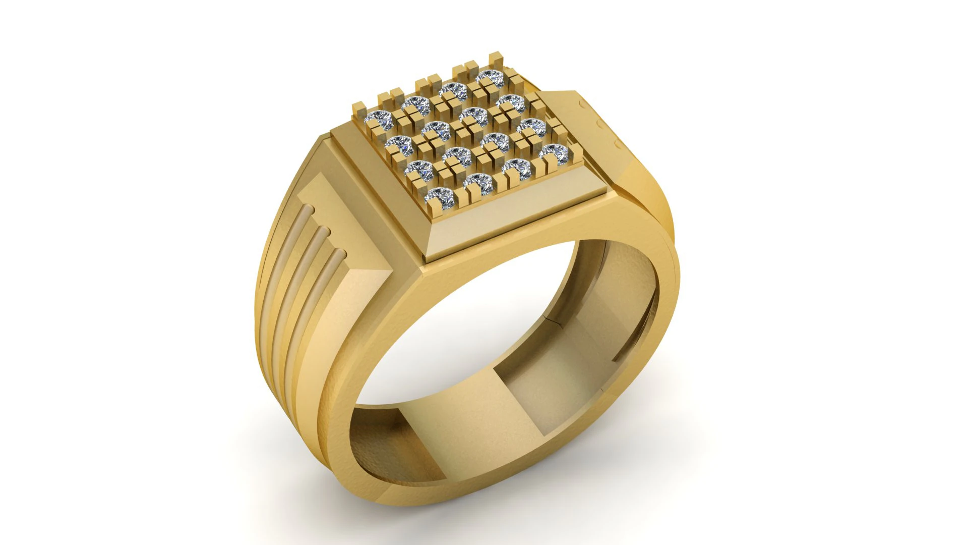 Luxury Mens Square Diamond Ring 3D Model .c4d .max .obj .3ds .fbx .stl .blend