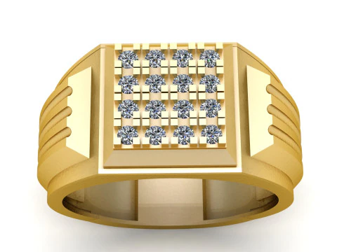 Luxury Mens Square Diamond Ring 3D Model