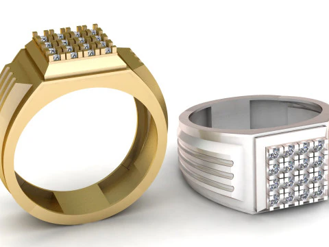 Luxury Mens Square Diamond Ring 3D Model