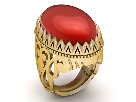 高級メンズレッドアゲートカリグラフィーリング 3Dモデル