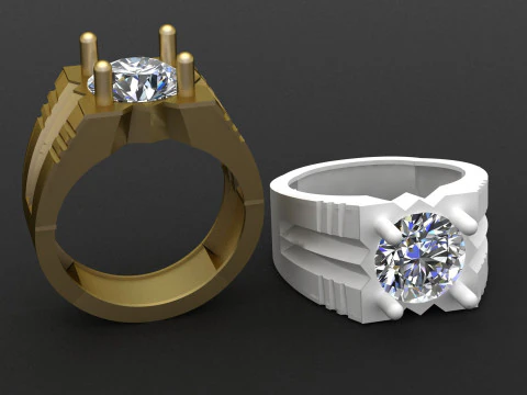 Luxury Mens Solitaire Diamond Ring 3D Model