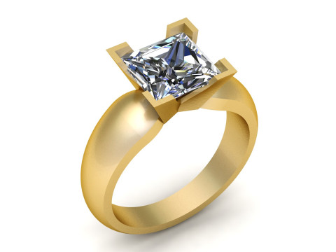 ラグジュアリー プリンセスカット ソリティア ダイヤモンド リング 3Dモデル