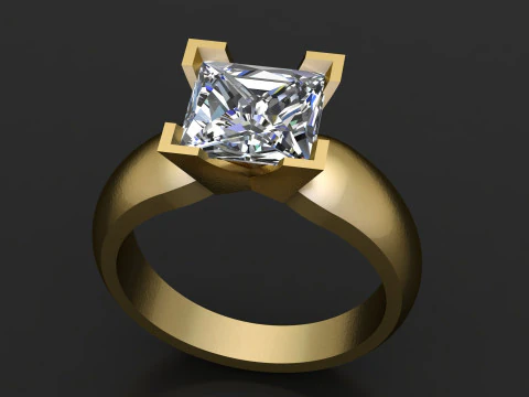 Luxury Princess-Cut Solitaire Diamond Ring 3D Model