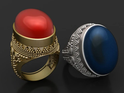 Luxury Mens Cabochon Gemstone Rings 3D Model