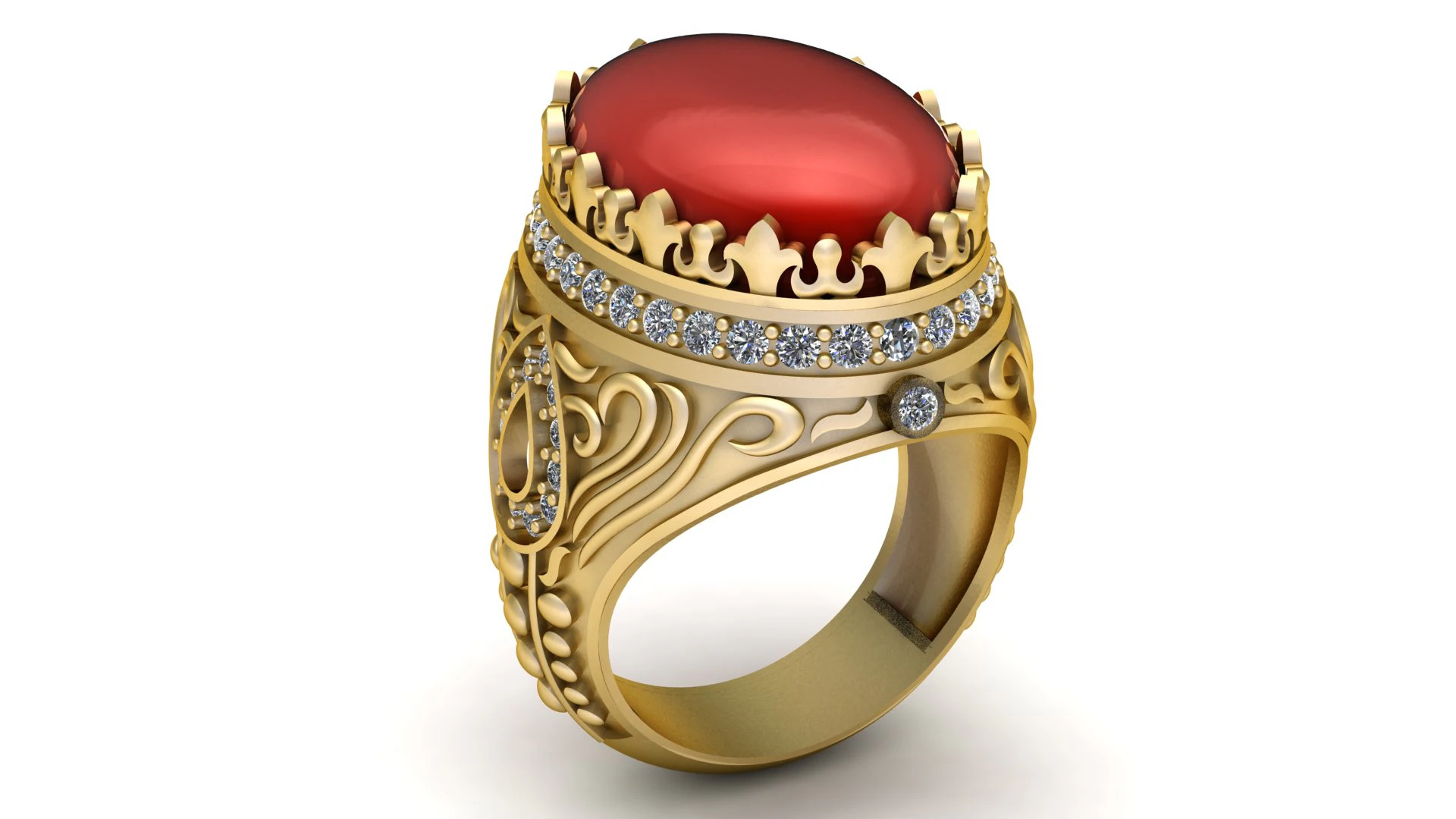 Royal Red Agate Crown Ring 3D Model .c4d .max .obj .3ds .fbx .stl .blend 