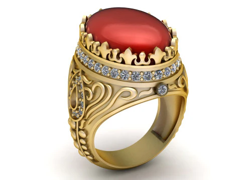 Pierścionek z koroną kr&oacute;lewskiego czerwonego agatu Model 3D