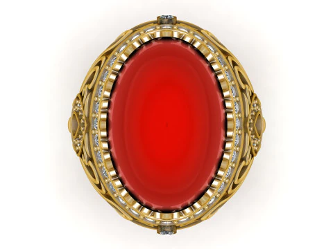 Royal Red Agate Crown Ring 3D Model