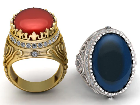 Royal Red Agate Crown Ring 3D Model