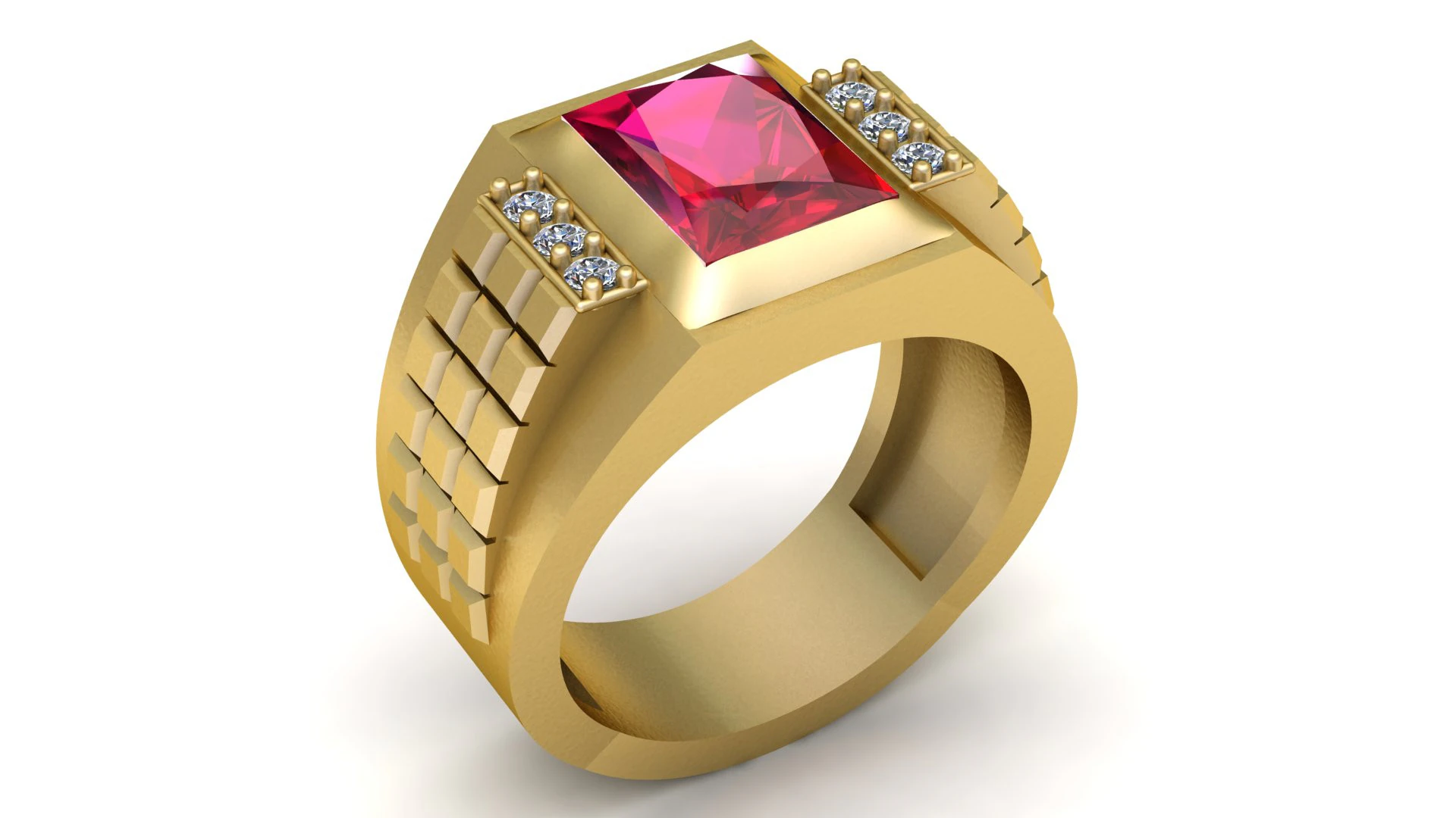 Luxury Mens Ruby Signet Ring 3D Model .c4d .max .obj .3ds .fbx .stl .blend