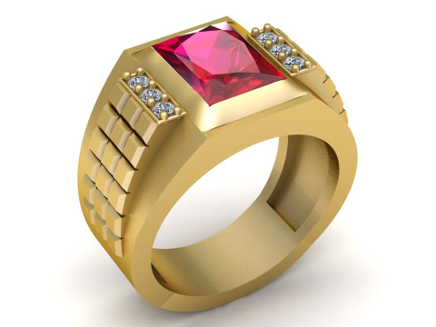 高級メンズ ルビー シグネット リング 3Dモデル