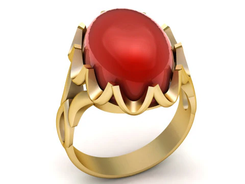 Кольцо с королевским красным агатом и кабошоном 3D Модель