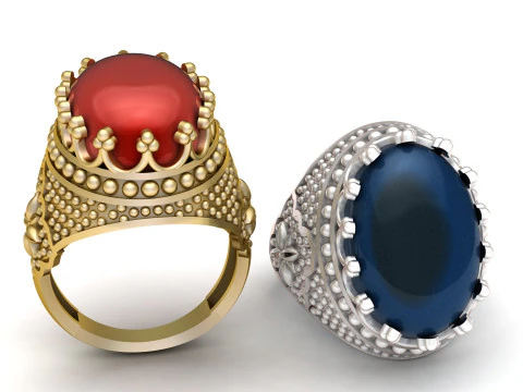 Imperial Red Agate Crown Ring 3D Model