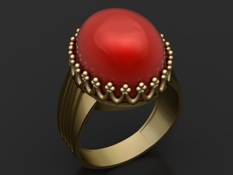 インペリアル レッド カボション ゴールド リング 3Dモデル