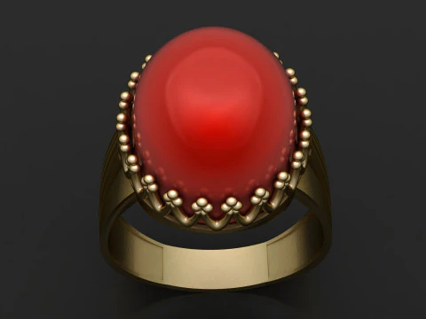 Imperial Red Cabochon Gold Ring 3D Model