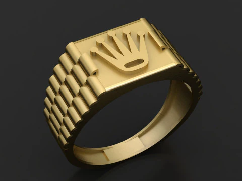 Luxury Crown Signet Ring 3D Model