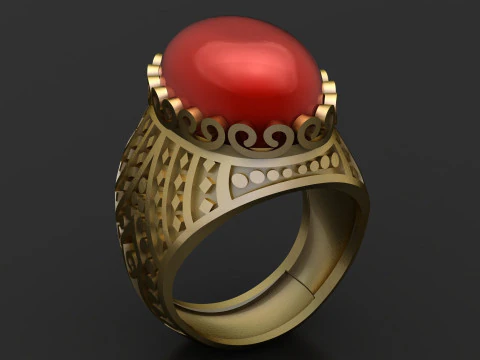 Royal Filigree Red Cabochon Ring 3D Model