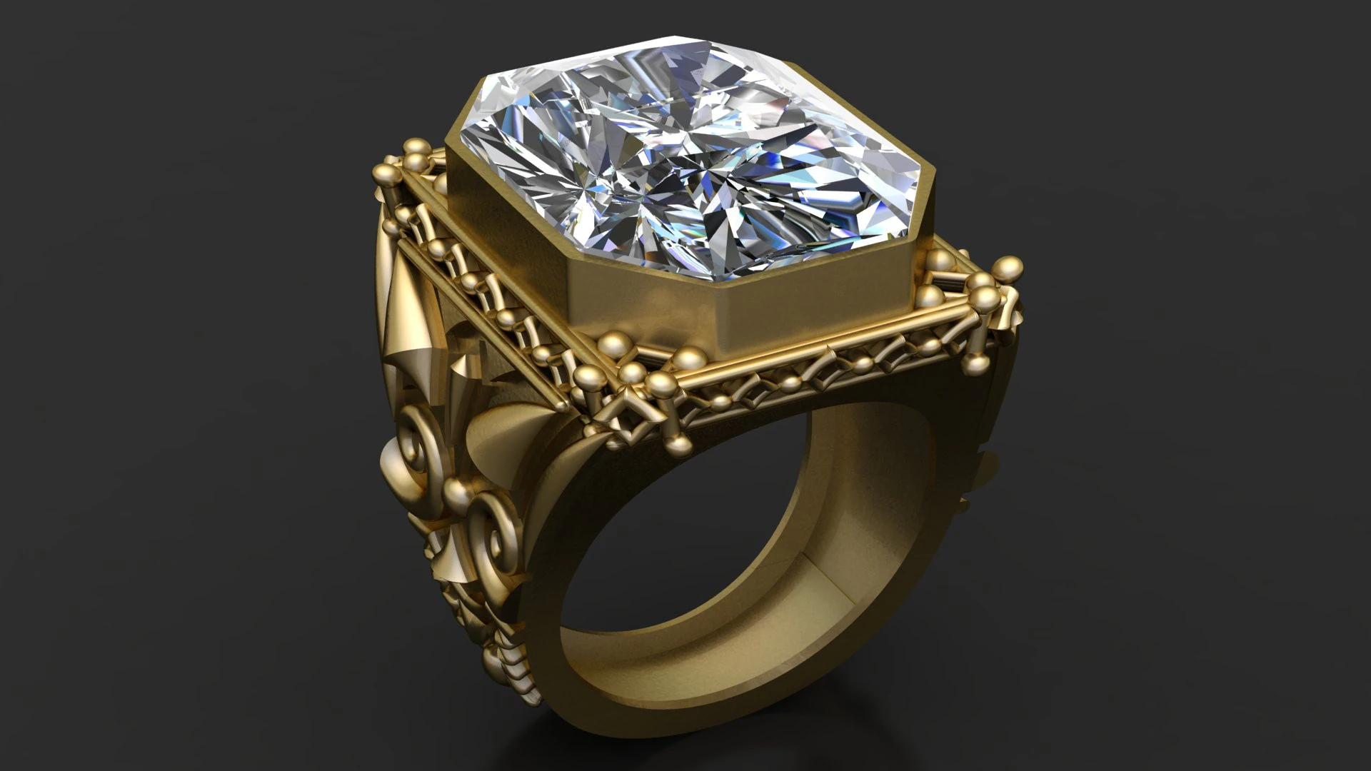 Royal Octagon Diamond Statement Ring 3D Model .c4d .max .obj .3ds .fbx .stl .blend 