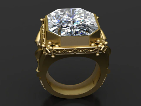 Royal Octagon Diamond Statement Ring 3D Model