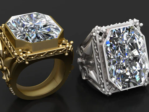 Royal Octagon Diamond Statement Ring 3D Model