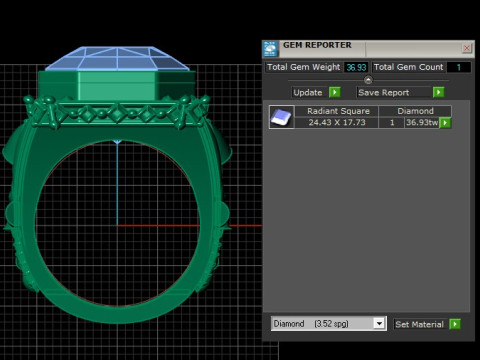 Kraliyet Sekizgen Pırlanta Bildiri Y&uuml;z&uuml;ğ&uuml; 3D Model