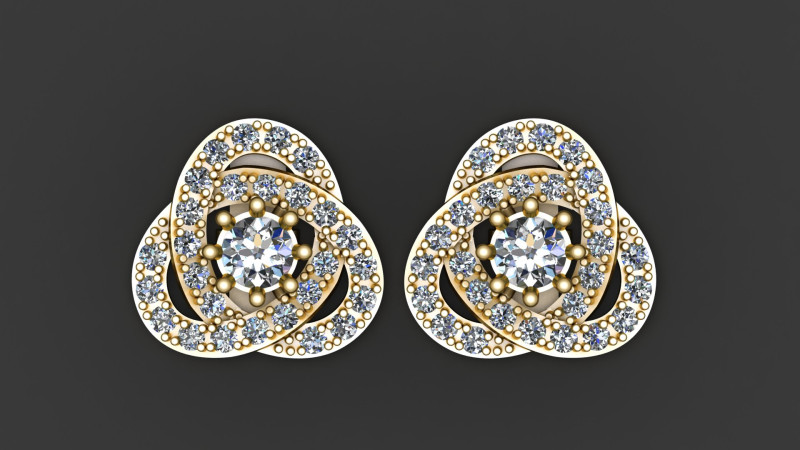Floral Diamond Cluster Stud Earrings 3D Model .c4d .max .obj .3ds .fbx .stl .blend 