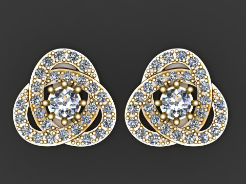 フローラル ダイヤモンド クラスター スタッド ピアス 3Dモデル