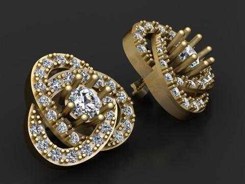 Floral Diamond Cluster Stud Earrings 3D Model