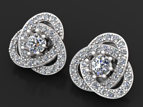 Floral Diamond Cluster Stud Earrings 3D Model