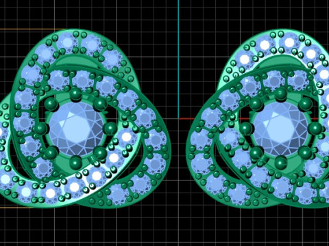 Floral Diamond Cluster Stud Earrings 3D Model