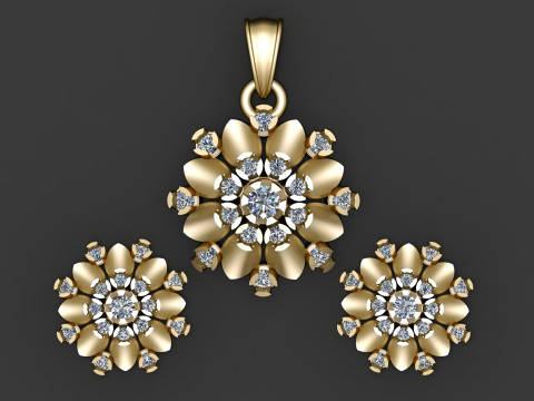 豪華なフローラル ダイヤモンド ペンダント 3Dモデル