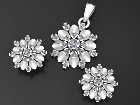 Luxury Floral Diamond Pendant 3D Model