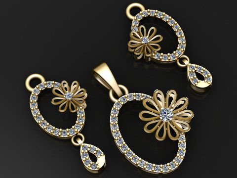 우아한 꽃무늬 헤일로 펜던트 3D 모델