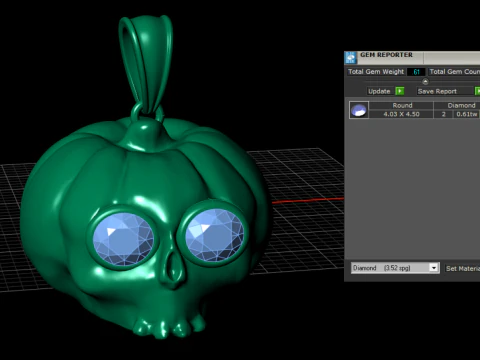 Pumpkin Skull Pendant with Gemstone Eyes Luxury Fantasy 3D Jewelry Model 3D Model