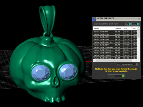 Pumpkin Skull Pendant with Gemstone Eyes Luxury Fantasy 3D Jewelry Model 3D Model